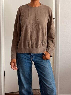 The Frankie Shop Oversized Cotton Crewneck Sweatshirt in Taupe